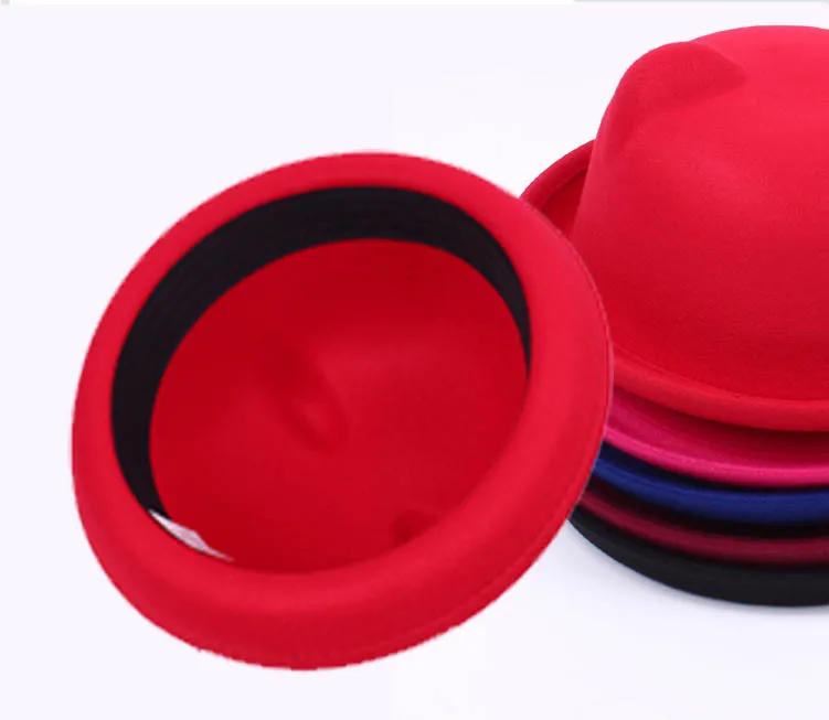  Autumn Winter Trendy Derby Fedora Bucket Hat Classic Wool Dome Round Bowler Hats with Roll-up Brim for Youth