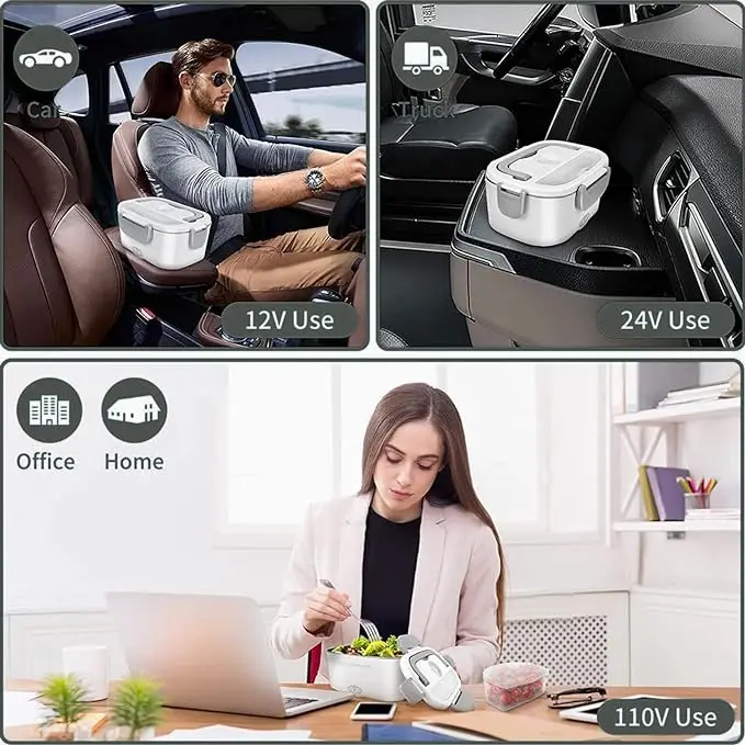 Portable Electric Lunch Box Food Heater 12V/24V/110V/220V Food Warmer Lunchbox for Office Home Car Truck Work with Carry Bag