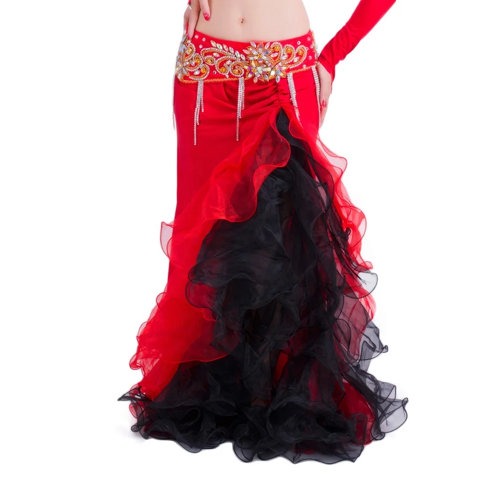 New ruffle Oriental belly dance sexy split mermaid tail Performance long skirt