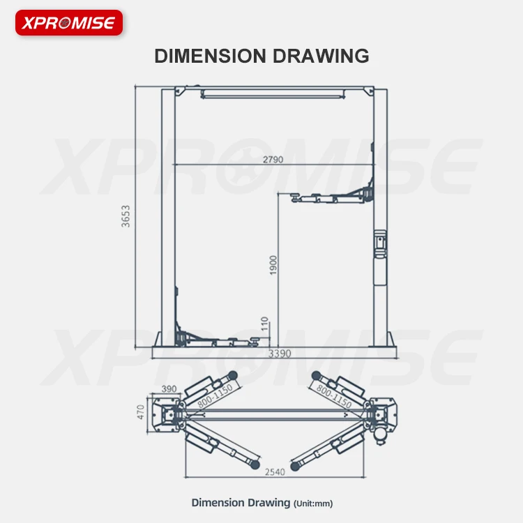 XPROMISE Two Post Lift Clear Floor Lift auto workshop equipment car elevator lift/auto hoist tire repair machine for sale