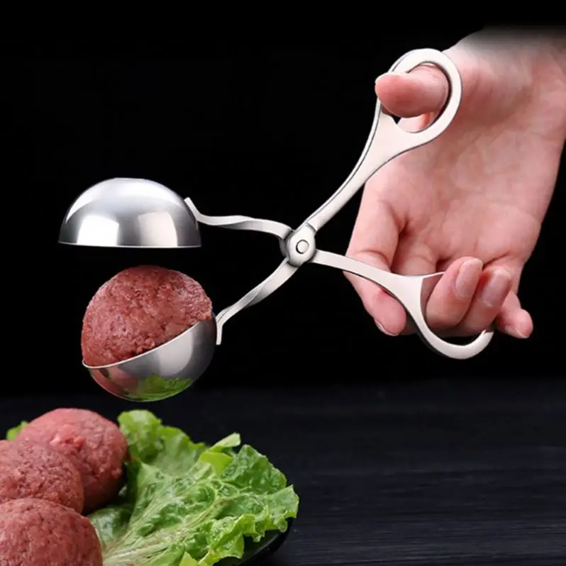 Multi-functional Stainless Steel Meatball Maker Ice Cream Ball Mold DIY Fish Meat Rice Ball Tong Clamp