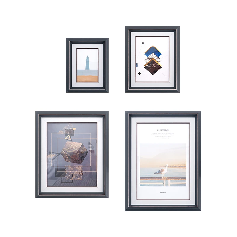Wholesale Black Solid Wooden Custom Size Wall Art Kid Photo Picture Frame with Mat