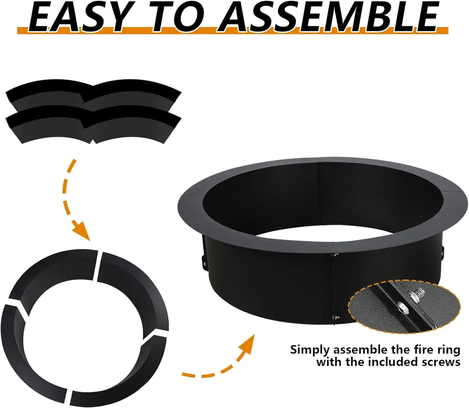Outdoor Fire Pit Ring 36 inch for Outside Fire Pit 2.0mm Thick Metal Steel Duty Solid Round Fire Pit Insert