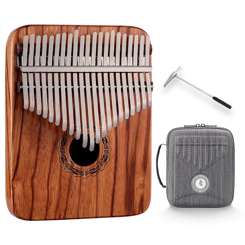 Hluru 21 Key Chromatic Kalimba RedRose/Sandal Solid Wood  Finger Musical Instrument Rounded plate for Kids