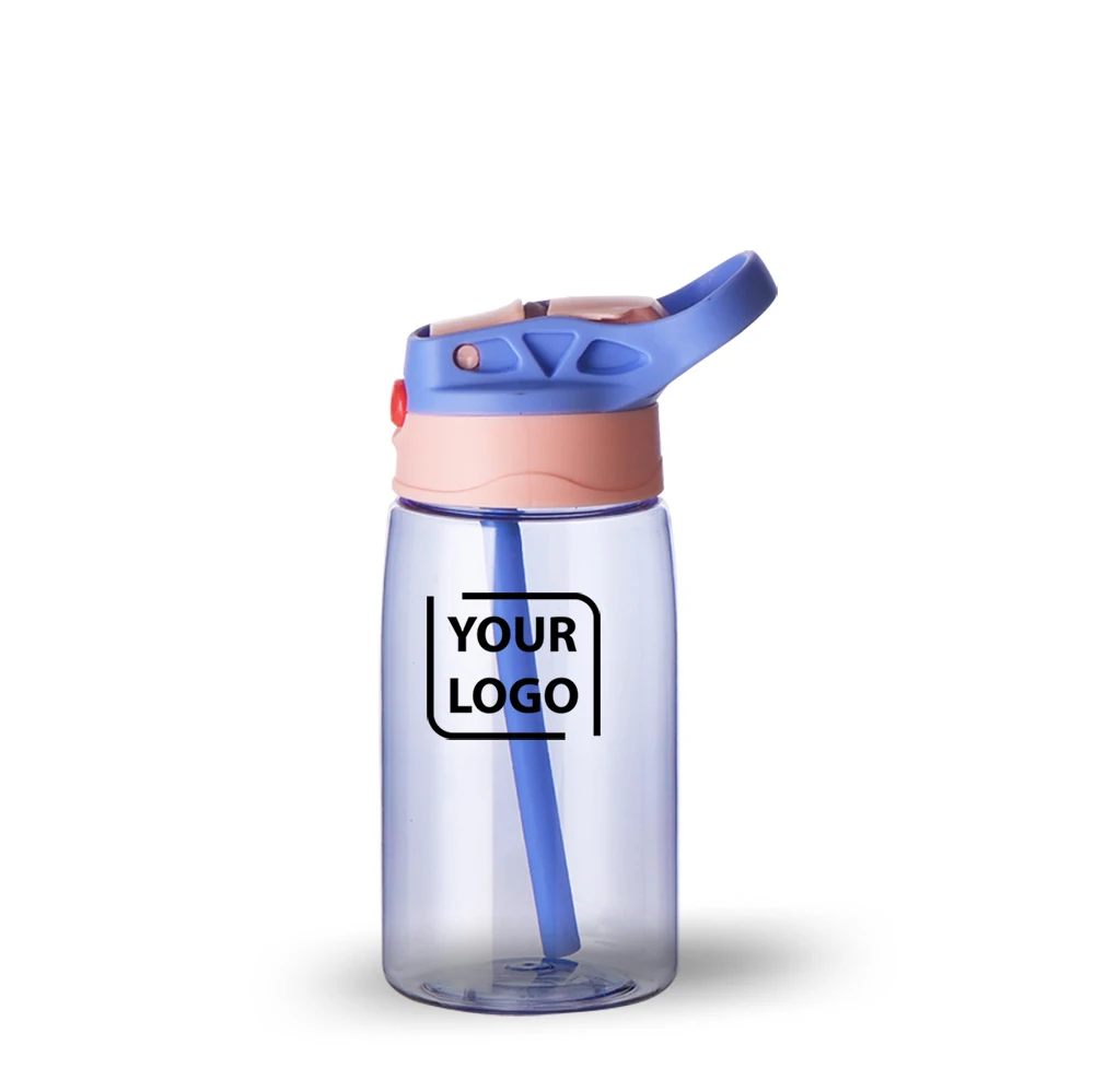 480ml New Style Pink PC Children Water Bottle With Straw Plastic Straw Water Bottle