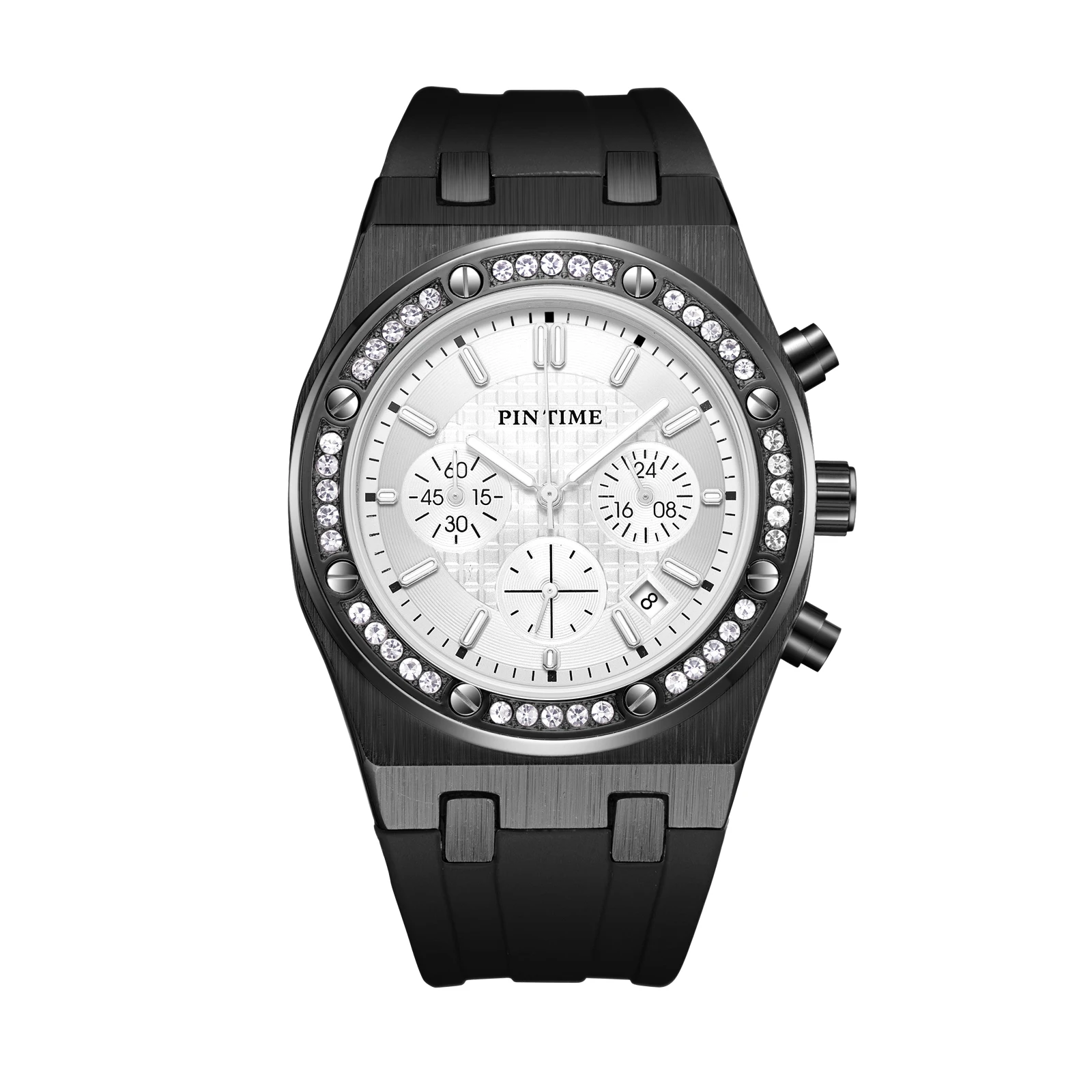 PINTIME Private Label Men  Customized Quartz Watches Silicone Strap Men Wrist Luxury Watch Gold Alloy Hand Watch for Men