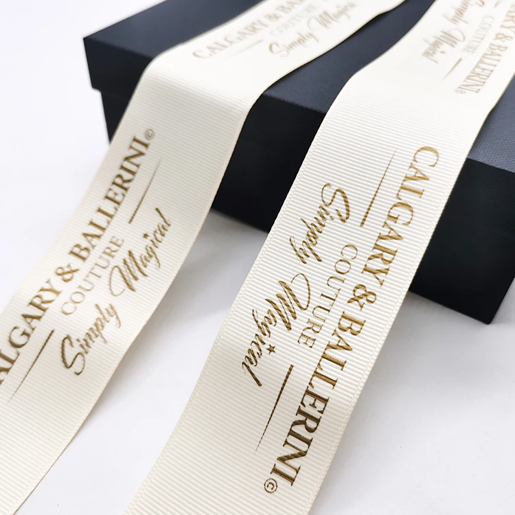 Custom logo Blind Embossed Printed Grosgrain Ribbon Raised Gift Decoration Wrapping Ribbon