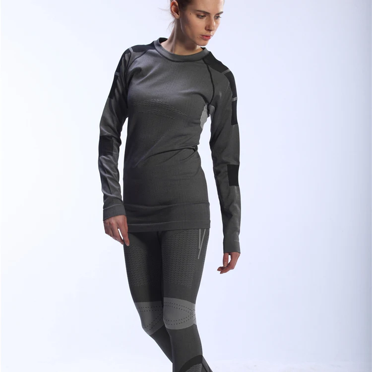 
Wholesale highly elastic gray fitness women long johns thermal underwear 