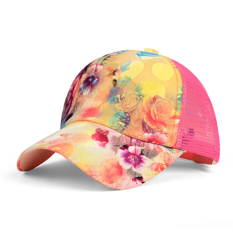 Fashion Popular Custom Printed Flower Unisex Cotton 6 Panel Sports Baseball Cap Trucker Hat