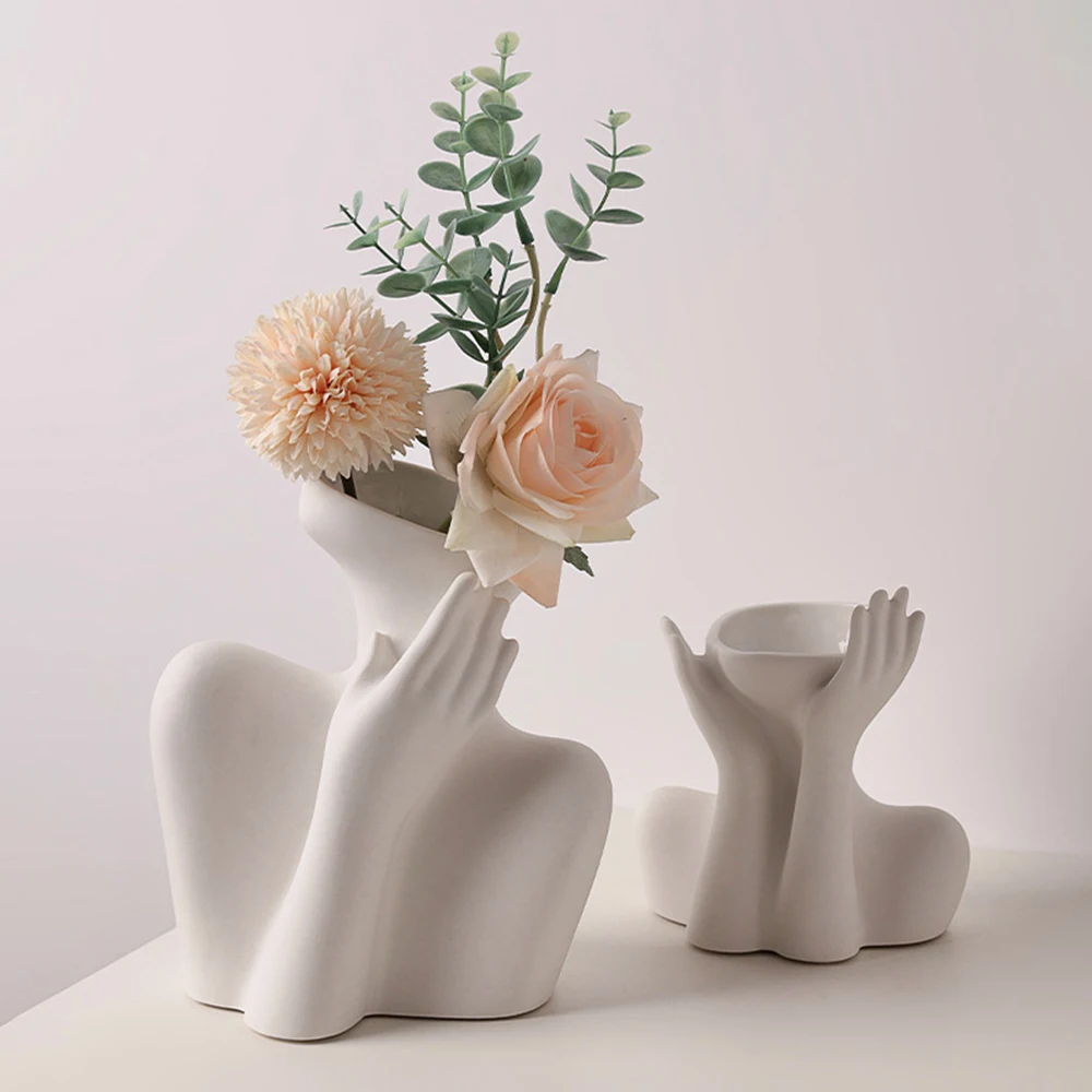 High Quality European Nordic Human Body Art Creative Ceramic Vase Decor Modern Boho Ornamental Flowers Vase For Living Room