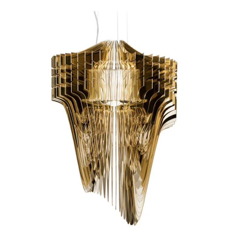 Modern Luxury Hotel Lobby Acrylic High Ceiling Crystal Decor Gold Led Chandelier Lamp Staircase Pendant Lights