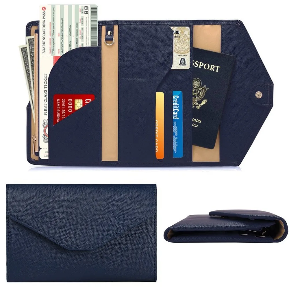 RFID Blocking Saffiano Leather Passport Holder Wallet Travel Document Holder