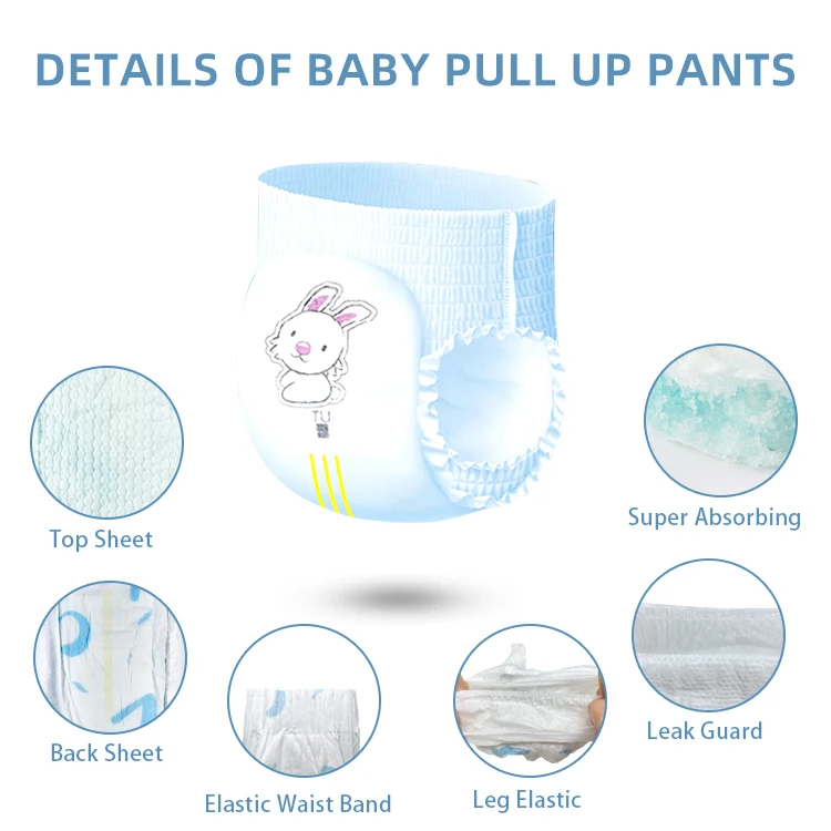 Baby diaper manufacturer Best selling Strong absorbent elastic waist band super soft cotton new born pull up baby diapers