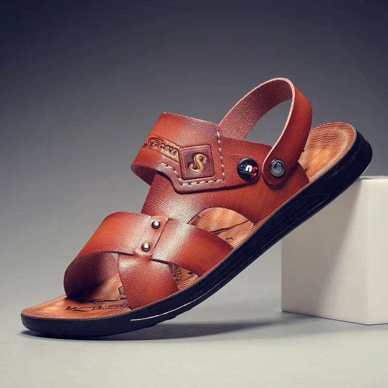 2022 new beach shoes men casual leather non-slip sandals for one shoe two wear slipper sandals