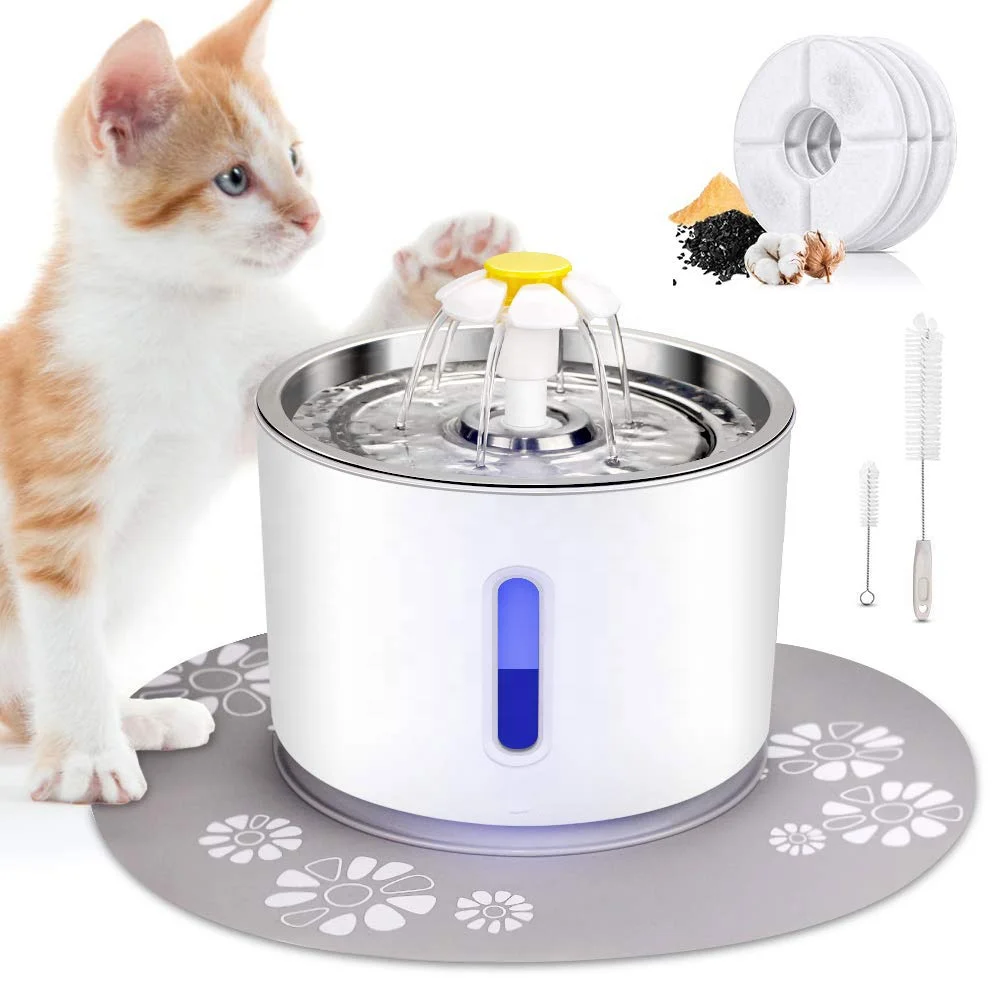 Flower Style Electric Led Dog Pet Drink 2.4L/81oz Steel Automatic Drinking Water Dispenser Cat Flowing Fountain