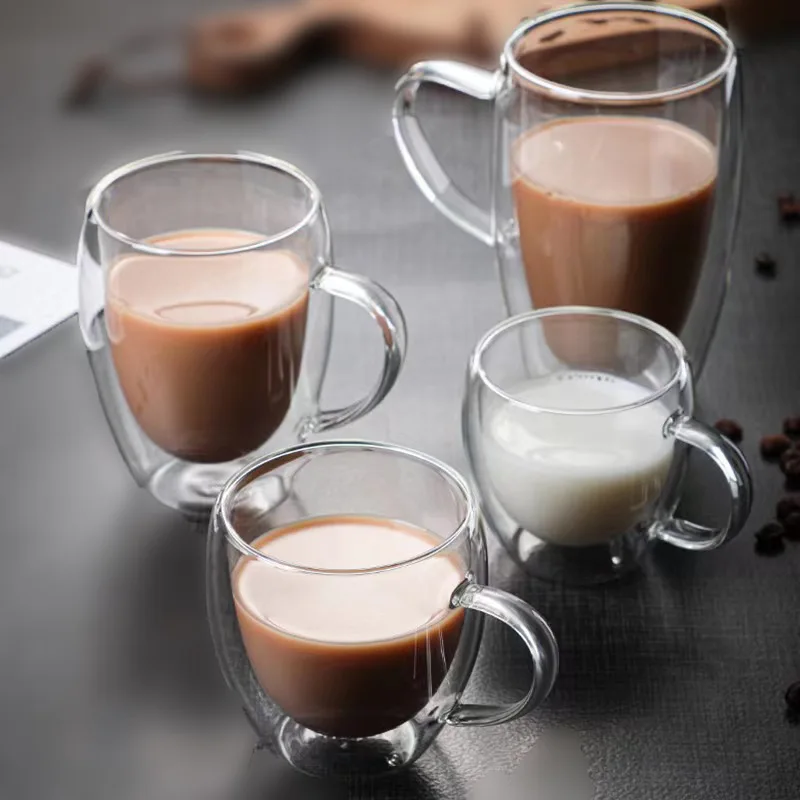 Wholesale High Quality Reusable Double Wall Glass Coffee Cup With Handle Borosilicate Glass Custom Logo Glass Mug Gift Party