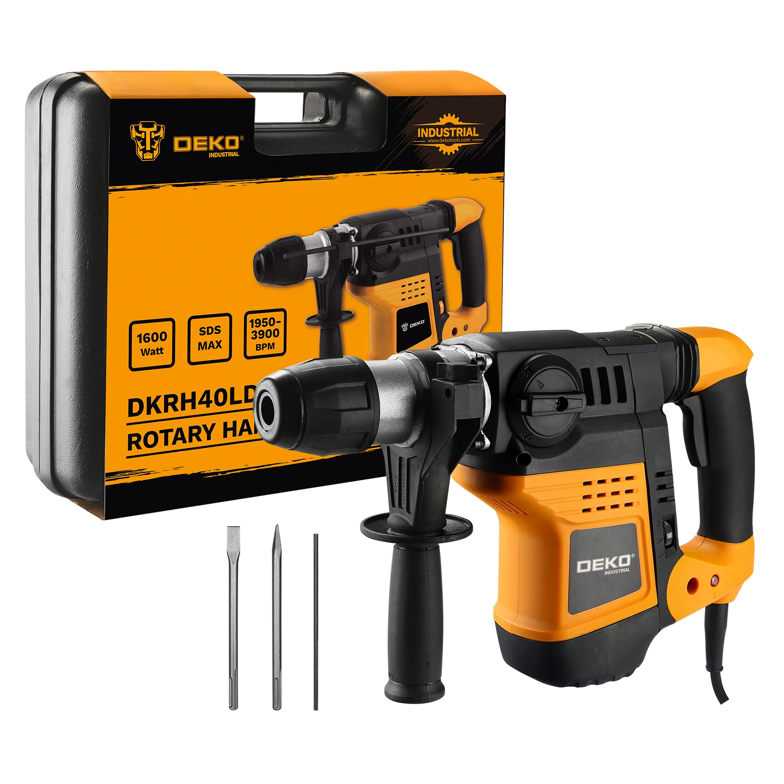 DEKO DKRH40LD16 Professional Rotary Hammer 1600W 300-600rpm Hammer Drill 1950-3900bpm SDS-MAX Power Tools