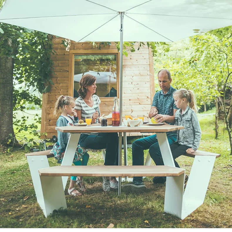 Street Round Bench Chair Table Set Restaurant Wooden Table Bench Seats Aluminum Modern Patio Picnic Bench