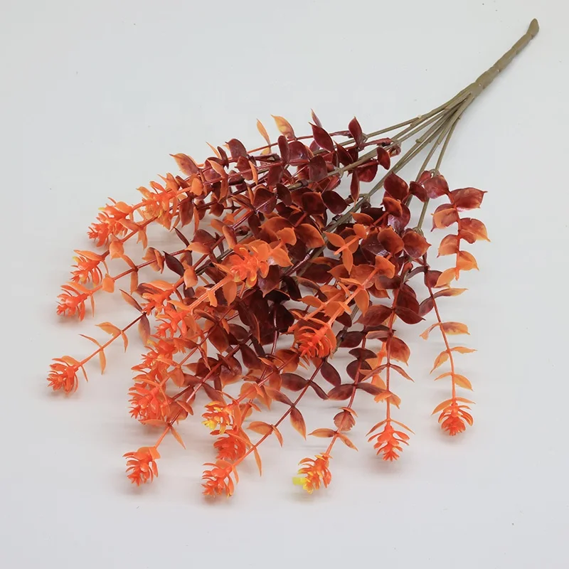 Factory wholesale plastic grass simulation eucalyptus home decoration ornaments autumn color eucalyptus (with flowers)