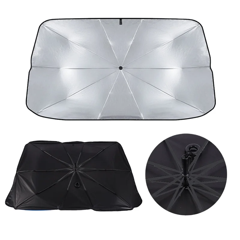 2023 New  Car umbrella sunscreen insulation cloth titanium silver opening car folding umbrella car front windshield shading mat