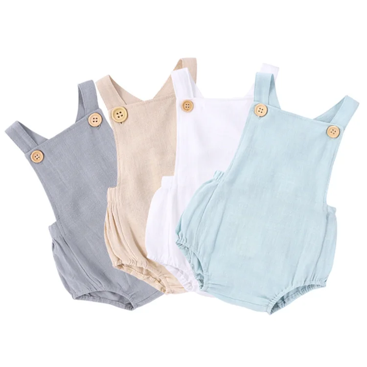 3-24 Months Baby Girls Boys Button Rompers Solid Linen Belt Jumpsuit New Born Romper Newborn Baby Clothes