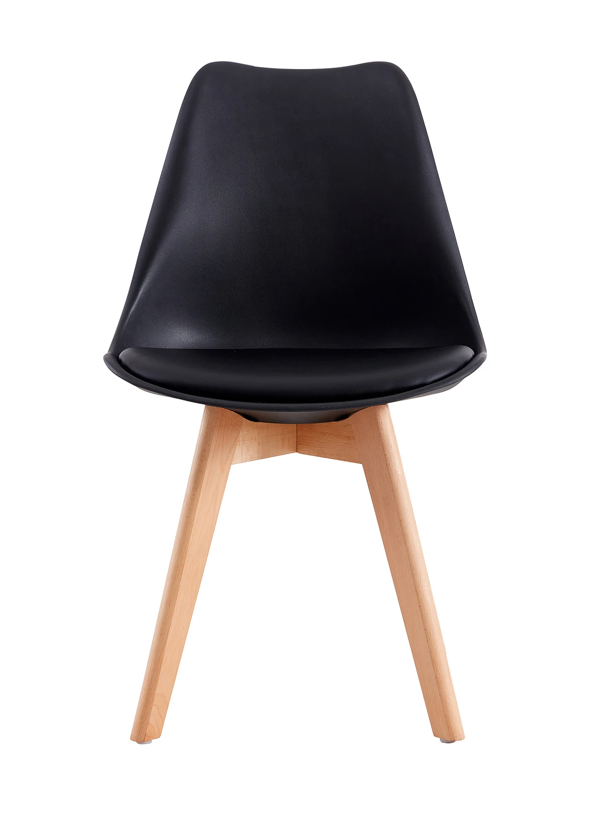 Modern Plastic Tulip Fancy Nordic Fashionable Design Shell Dining Cushion Seat Black PP Plastic Dining Chairs with Wooden Legs