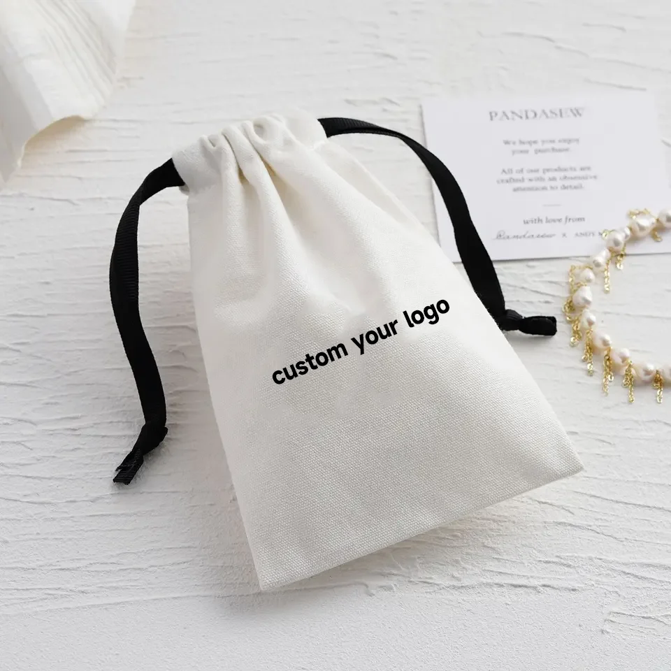 Custom 100% Linen Pouch Bags Packaging Mini Cotton Linen Drawstring Bag