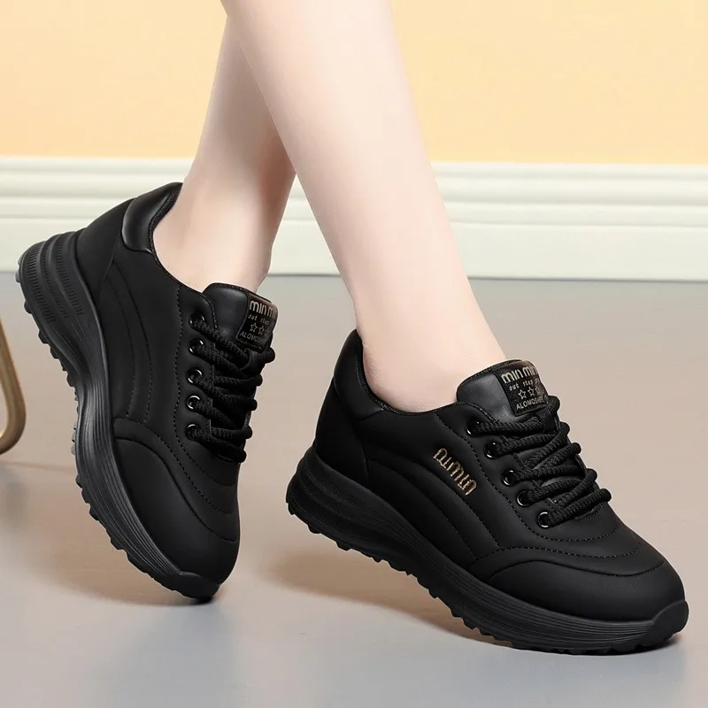 Xuanhui new trend design height increasing elevator lace up solid color winter female platform casual shoes for women