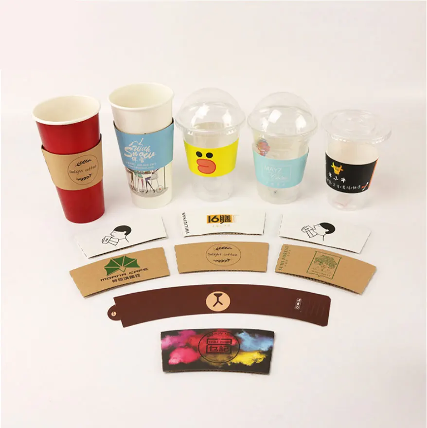 Insulation coffee take-out paper cup sleeve  holder white cardboard corrugated kraft paper cup holder custom 8oz 9oz