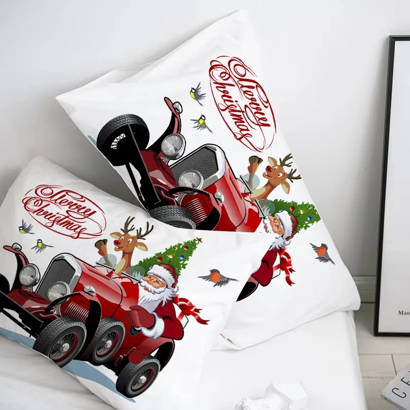 3D HD Custom Pillow Case Pillowcase 50x70 50x75 50x80 Decorative Cartoon Pillow Cover Christmas Santa Claus Red Bedding