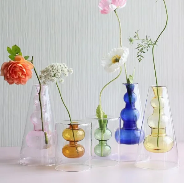 New Creative Glass Vase Small Colorful Glass Cylinder Vase Clear Glass Crystal Vases