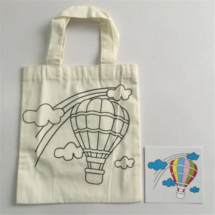 Promotional DIY art Painting Drawing Cotton Canvas tote Coloring Bag for Kids