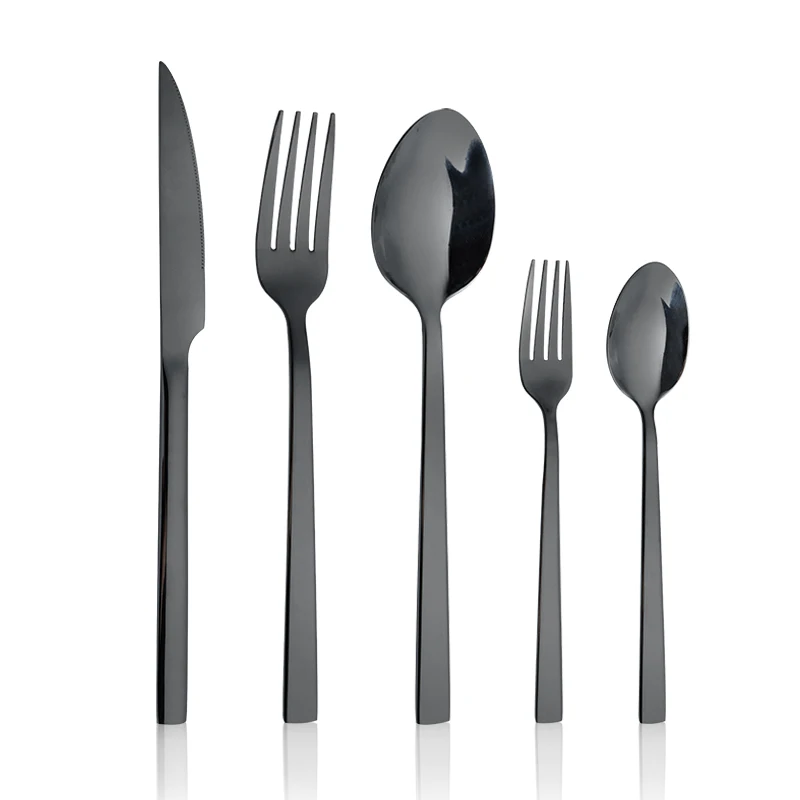 Manufacture Customized Spoon And Fork Set Stainless Steel Portable Travel Flatware Mirror Black Cutlery Set