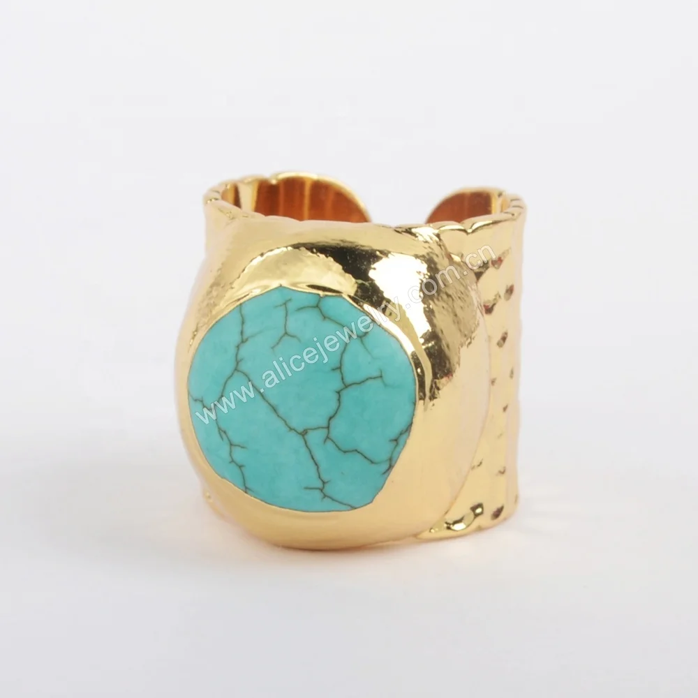 G1881 chakra stone natural turquoise rings round rings for men gold ring