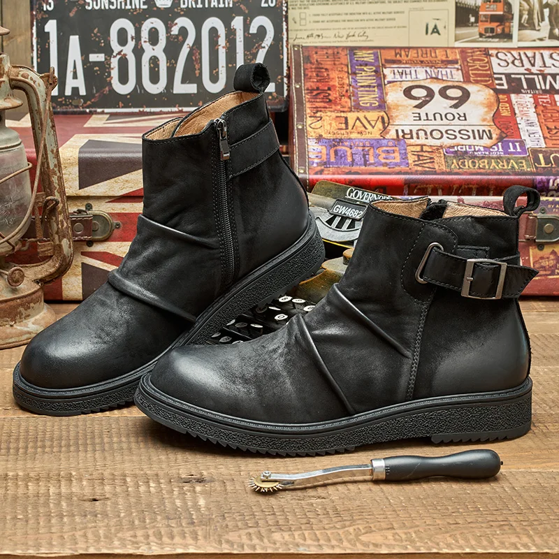 Wholesale  High Quality Genuine Leather Boots Men Office Business Boots ZIP Male Winter Boots Rubber