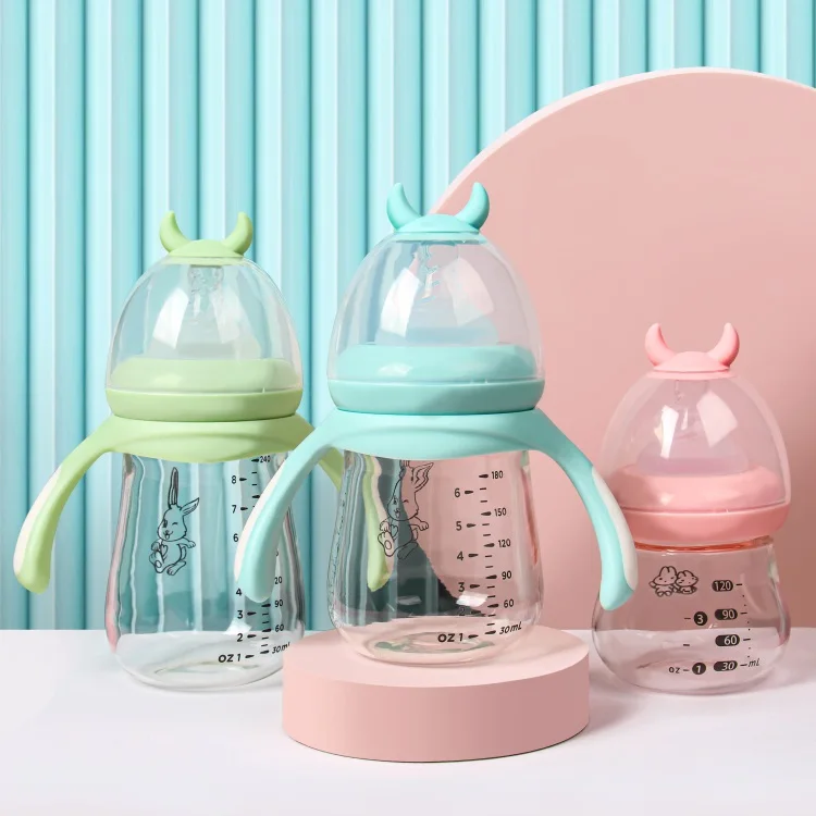 8 oz Wholesale New Newborn Feeding Glass Bottle milk nipple teat Bottles For Babies girl boys with handle