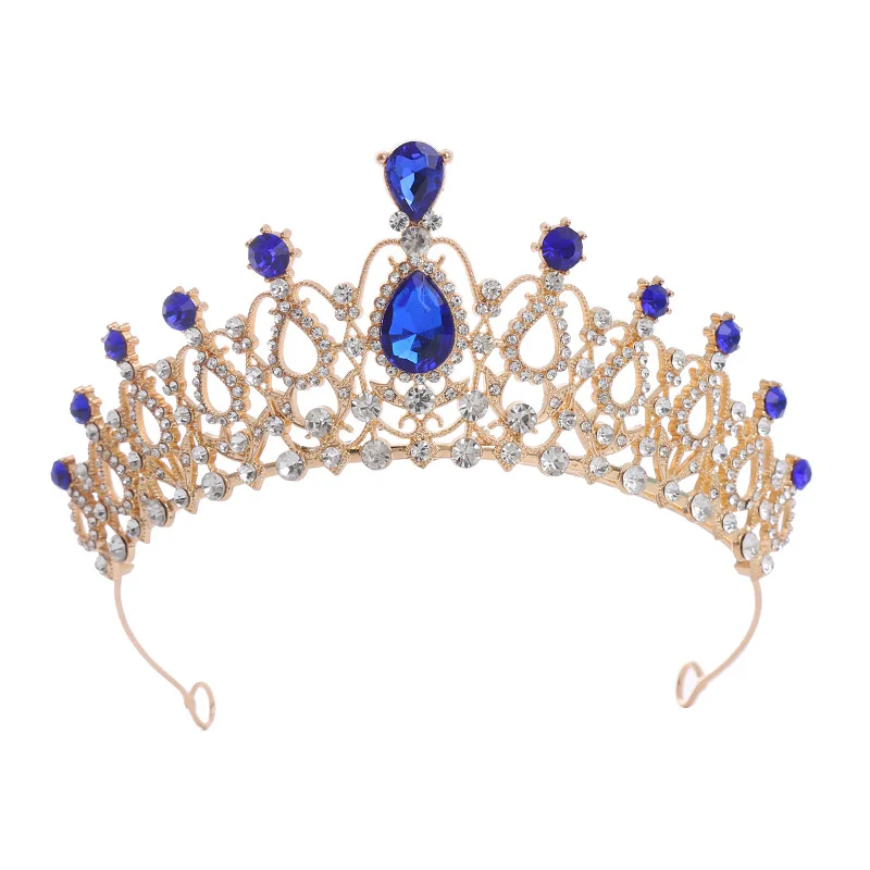 Factory wholesale directly purple  Rhinestones Gold Flower Adult Bridal Tiaras Elegant Alloy wedding Crown for women