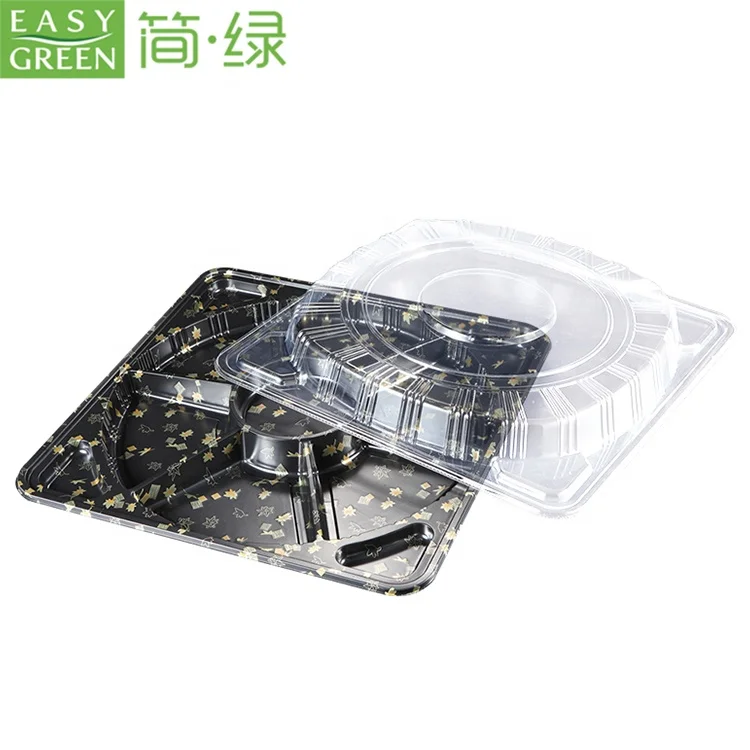 Black Compartments Food Packaging Container Party  Plastic Tray Large