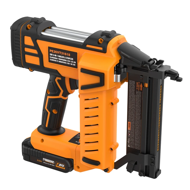 20 Volt Cordless 3-in-1 16 and 18 Gauge Nailer / Stapler Kit with Lithium Ion Battery, Charger, Bag, and Fasteners (600 count)
