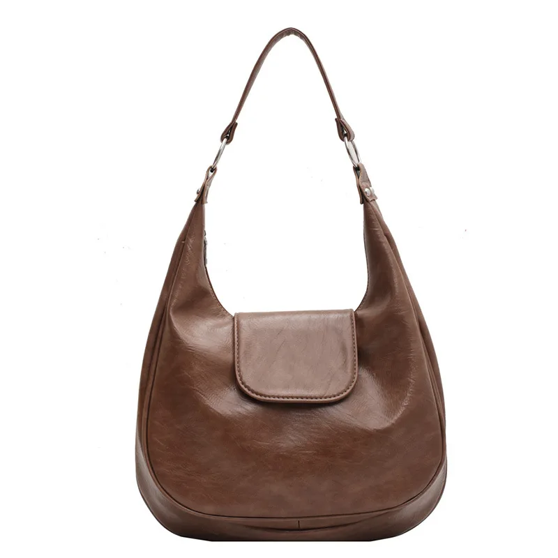 Large capacity women hobo bag half moon shape PU leather luxury crossbody bag with hasp chic collection wholesale shopping bag