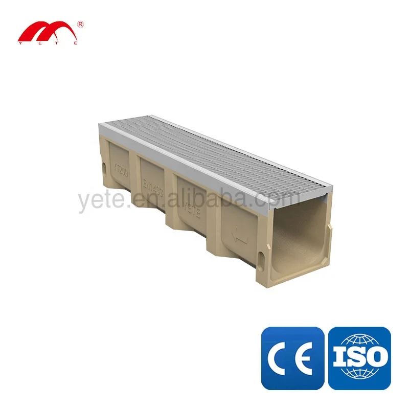 Polymer Concrete Drainage Channel with Stainless Steel or Galvanized Steel Grating Cover En1433 Load Class