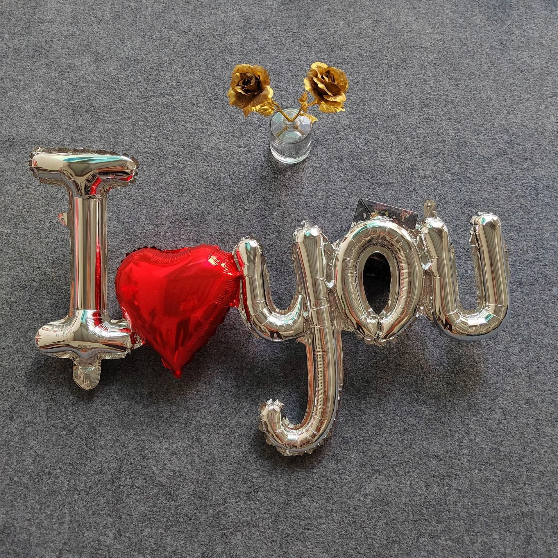 I Love You Balloons Red Love Heart Shaped  Silver Letters Foil Balloons I Love U Banner for Valentines Day Party Engagement