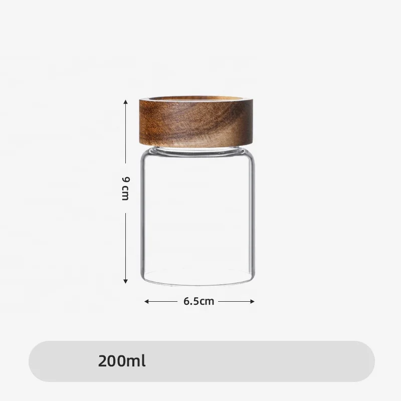 Borosilicate glass storage spice jar coffee canister airtight wooden lid coffee bean storage container