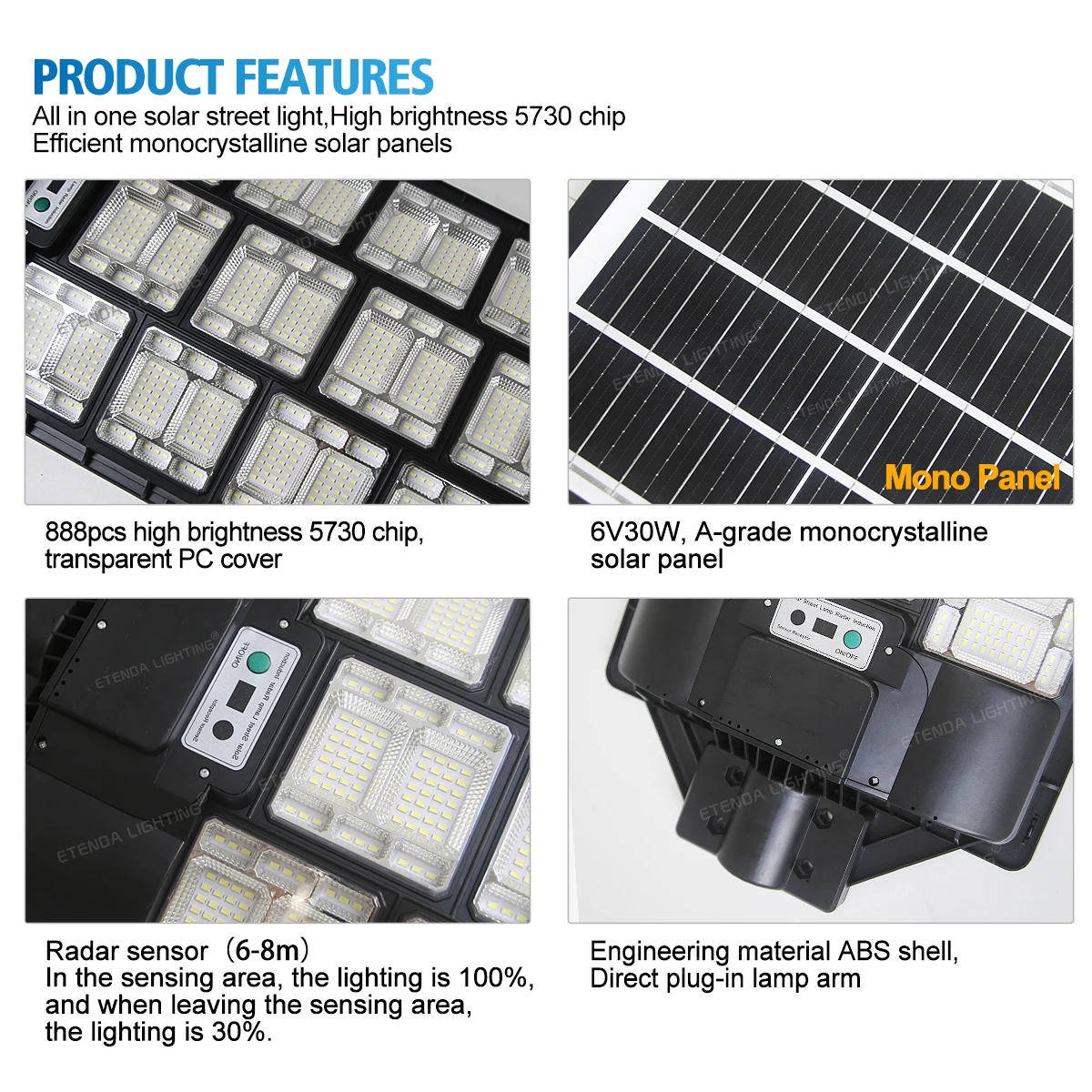 500W 1000W 1500W All In One Solar Street Light Waterproof IP65 Integrated Solar Lamp With Motion Sensor