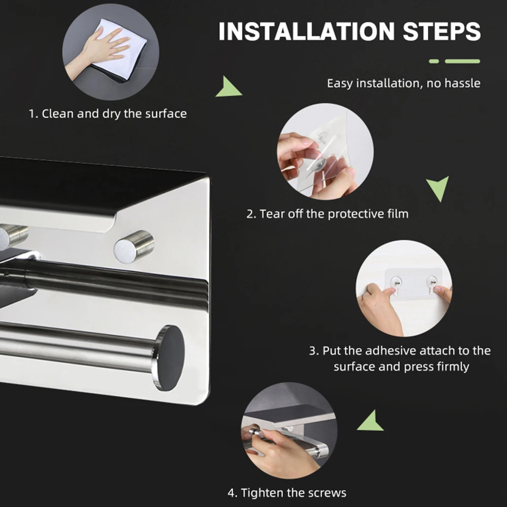 High Quality Waterproof Black Hotel Room Bathroom Stainless Steel Toilet Paper Holder
