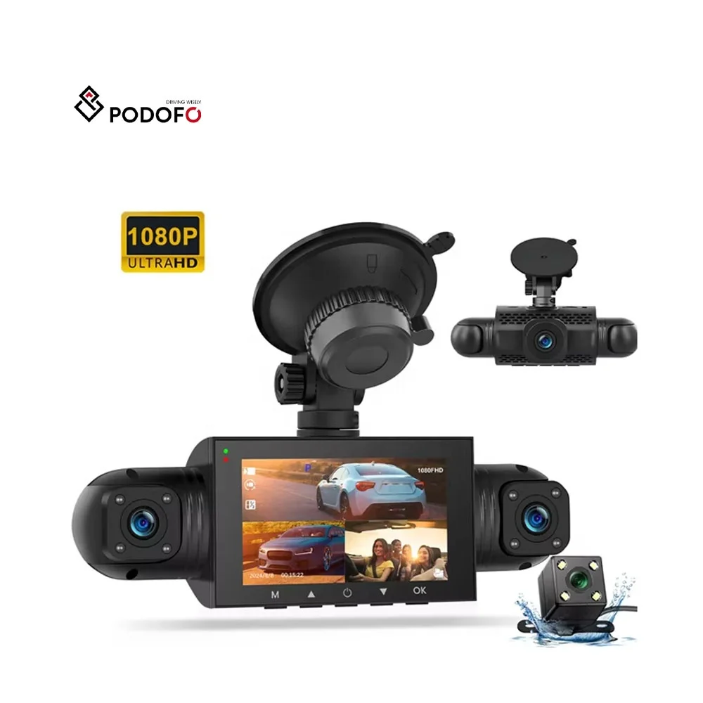 Podofo 3-inch 4 Lens Dash Cam 1080P Car DVR Night Vision + G-Sensor+ Motion Detection + 4 Cameras Loop recording Dropshipping