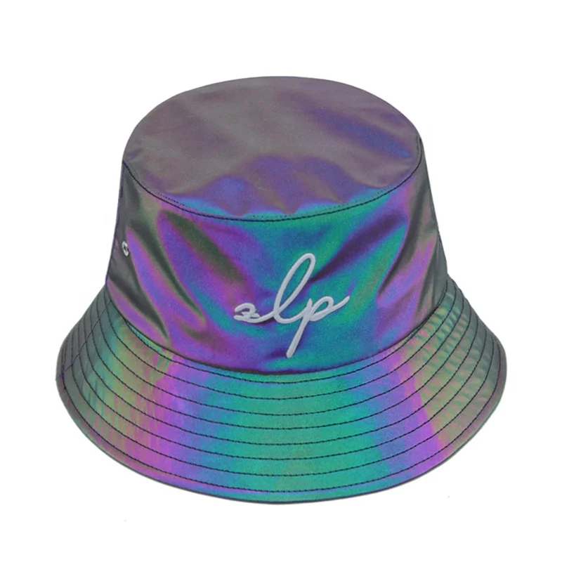 
High Quality Fashion Colorful Rainbow Reflective Bucket Hat With Custom 3D Embroidery Logo 