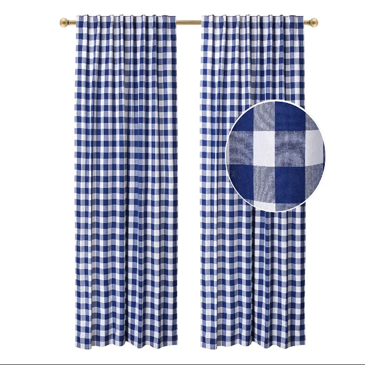 Cotton check blackout curtain decoration kitchen curtains living room bedroom curtain
