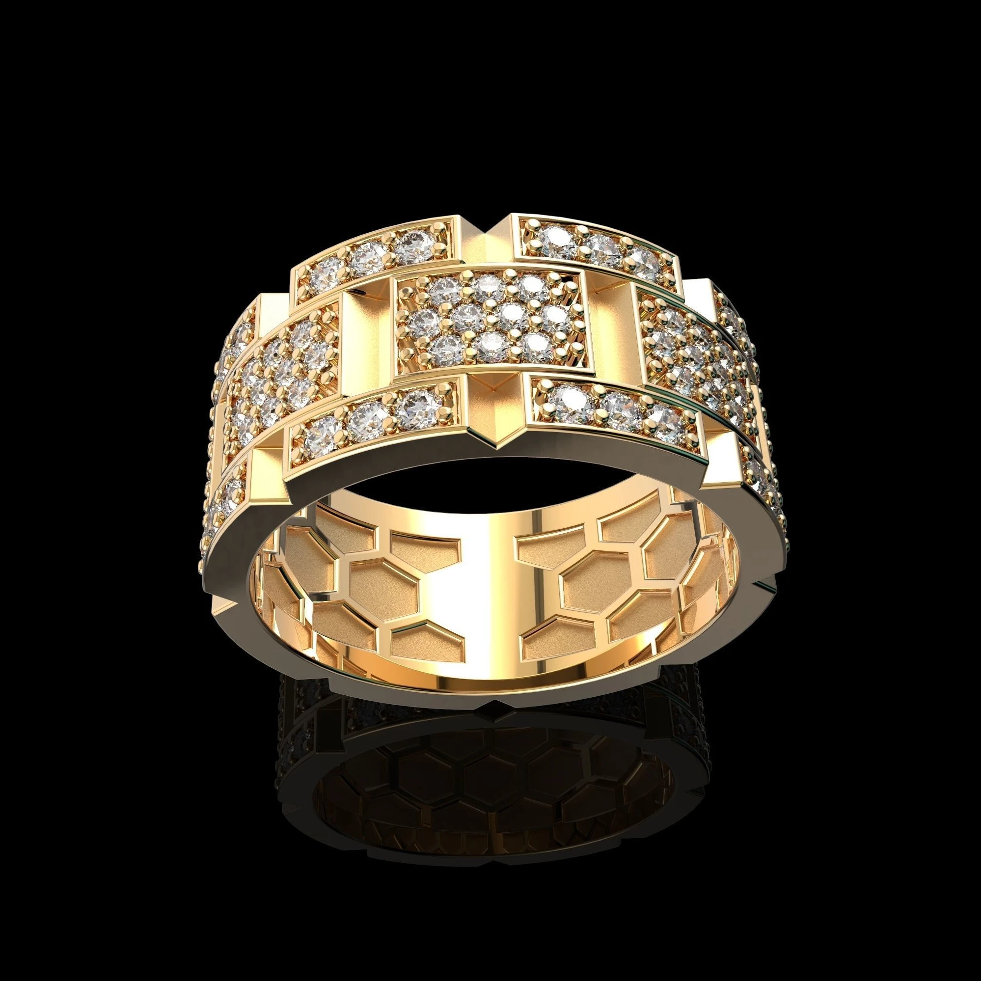 Hip Hop Gold Plated Icy Finger Rings Jewelry 3 Rows Iced Out Cubic Zirconia Baguette Ring Men Diamond Chunky Eternity Ring
