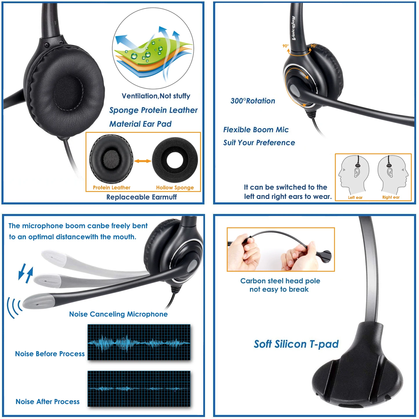 Single Ear Noise Canceling Headset for Call Center/Office with QD Cable for All Cisco 6000, 7800 and 8000 Series Phones